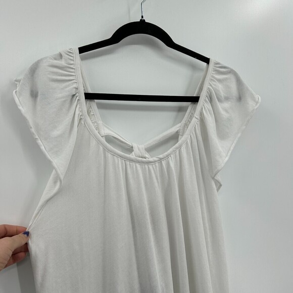 NWT CHASER White Flutter Sleeve Tie Back Comfy Shirt Top Size Medium - Picture 3 of 5